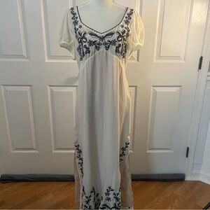 ,J. Crew White and Black Embroidered Empire Waist Slip Dress Size 12